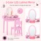 Kids Pink Vanity Table and Chair Set with LED Lighted Mirror Storage Drawer and Detachable Mirror for 3-8 Years Old